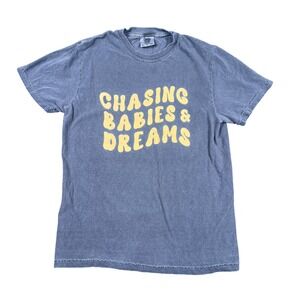 Comfort Colors Chasing Babies & Dreams Graphic T-Shirt Blue Gray Small
